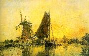 Johann Barthold Jongkind In Holland ; Boats near the Mill oil painting artist
